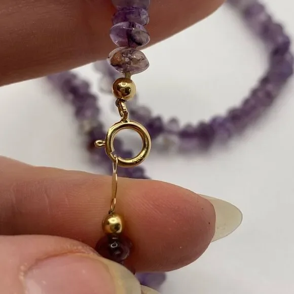 14k Amethyst Bead Necklace with Pearl - Picture 8 of 12